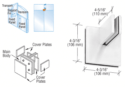 C.R. Laurence CRL Aluminum Finish 4-Way Patch Connector with Support Fin Bracket | PH81A