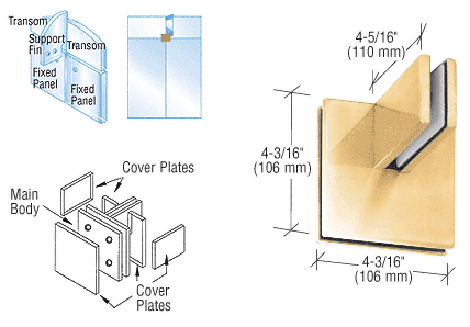 C.R. Laurence CRL Polished Brass Finish 4-Way Patch Connector with Support Fin Bracket | PH81BR