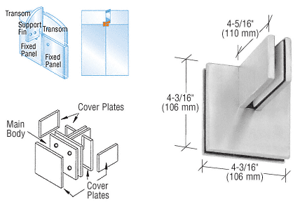 C.R. Laurence CRL Brushed Stainless Finish 4-Way Patch Connector with Support Fin Bracket | PH81BS