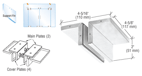 C.R. Laurence CRL Aluminum Finish Ceiling Mounted Support Fin Bracket Patch Fitting | PH94A