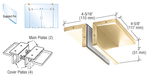 C.R. Laurence CRL Polished Brass Finish Ceiling Mounted Support Fin Bracket Patch Fitting | PH94BR