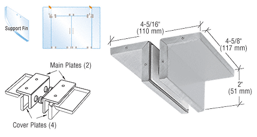 C.R. Laurence CRL Brushed Stainless Finish Ceiling Mounted Support Fin Bracket Patch Fitting | PH94BS