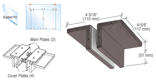 C.R. Laurence CRL Duranodic Bronze Finish Ceiling Mounted Support Fin Bracket Patch Fitting | PH94DU