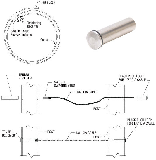 C.R. Laurence CRL 1/8&quot; Cable Pushlock Receiver | PL4SS