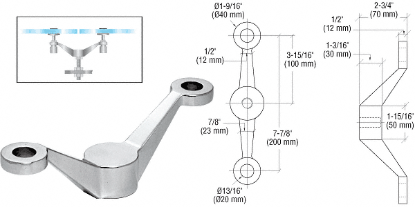 CRL Brushed Stainless Double Arm Heavy Duty Post or Column Mount Spider Fitting | PMH2BS