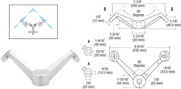 C.R. Laurence CRL Polished Stainless Heavy Duty 90 Degree 2V Arm Column Mount Spider | PMH2V90PS