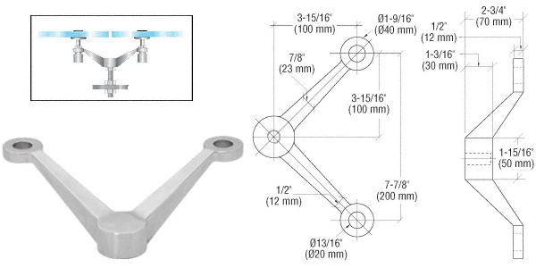 CRL Brushed Stainless Double Arm &quot;V&quot; Heavy Duty Post or Column Mount Spider Fitting | PMH2VBS