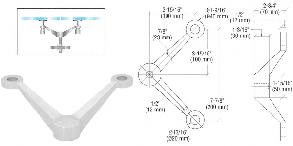 C.R. Laurence CRL Polished Stainless Double Arm &quot;V&quot;  Heavy Duty Post or Column Mount Spider Fitting | PMH2VPS
