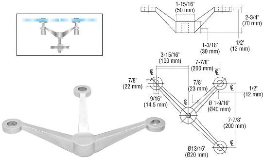 CRL Brushed Stainless 3-Way Arm Heavy Duty Post or Column Mount Spider Fitting | PMH3BS