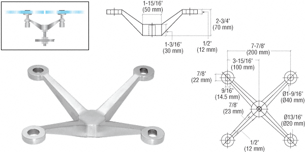 CRL Brushed Stainless 4-Way Arm Heavy Duty Post Mount Spider Fitting | PMH4BS
