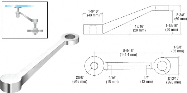 C.R. Laurence CRL Polished Stainless Regular Duty Single Long Arm Column Mount Spider | PMR1LPS