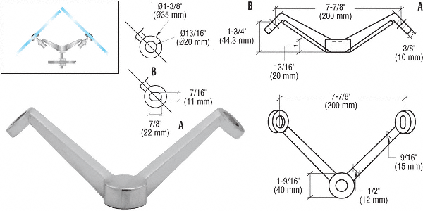 C.R. Laurence CRL Brushed Stainless Regular Duty 90 Degree 2V Arm Column Mount Spider | PMR2V90BS