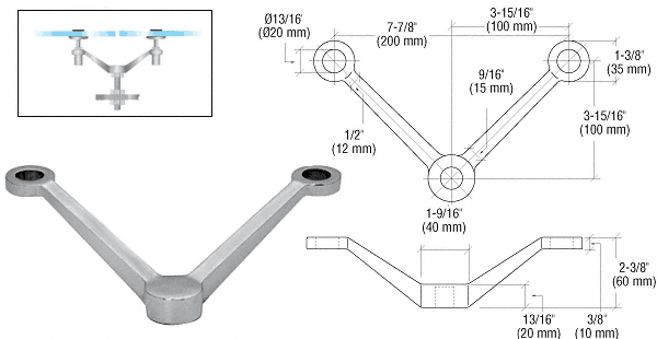 CRL Brushed Stainless Regular Duty &quot;V&quot; Double Arm Column Mount Spider  | PMR2VBS