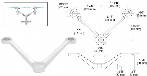 C.R. Laurence CRL Polished Stainless Regular Duty &quot;V&quot; Double Arm Column Mount Spider  | PMR2VPS