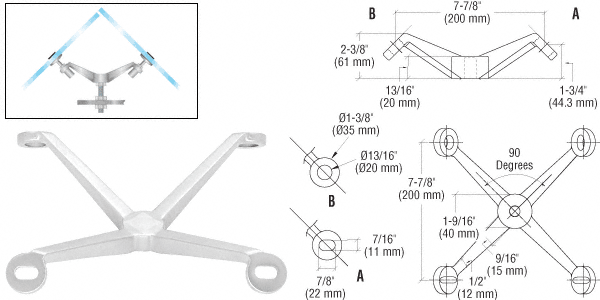 C.R. Laurence CRL Polished Stainless Regular Duty 90 Degree 4-Way Arm Column Mount Spider | PMR490PS