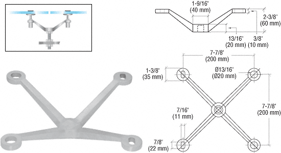 CRL Brushed Stainless Regular Duty 4-Way Arm Column Mount Spider | PMR4BS
