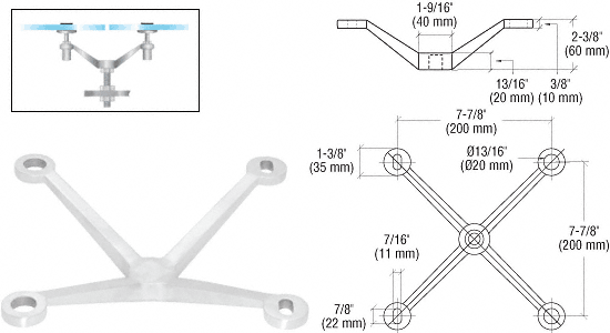 C.R. Laurence CRL Polished Stainless Regular Duty 4-Way Arm Column Mount Spider | PMR4PS