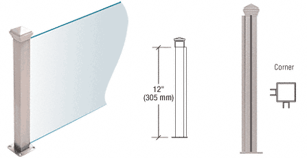 C.R. Laurence CRL Brushed Stainless 12&quot; High 1-1/2&quot; Square PP44 Elegant Series Counter/Partition Corner Post | PP4412LBS
