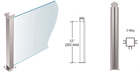 C.R. Laurence CRL Polished Stainless 12&quot; High 1-1/2&quot; Square PP44 Elegant Series Counter/Partition 3-Way Post | PP4412TPS