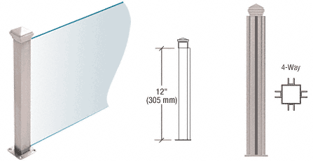 C.R. Laurence CRL Brushed Stainless 12&quot; High 1-1/2&quot; Square PP44 Elegant Series Counter/Partition 4-Way Post | PP4412XBS