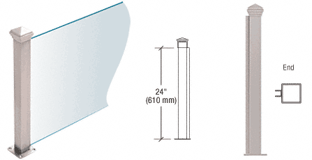 C.R. Laurence CRL Brushed Stainless 24&quot; High 1-1/2&quot; Square PP44 Elegant Series Counter/Partition End Post | PP4424EBS