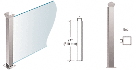 C.R. Laurence CRL Polished Stainless 24&quot; High 1-1/2&quot; Square PP44 Elegant Series Counter/Partition End Post | PP4424EPS