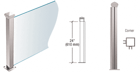 C.R. Laurence CRL Polished Stainless 24&quot; High 1-1/2&quot; Square PP44 Elegant Series Counter/Partition Corner Post | PP4424LPS