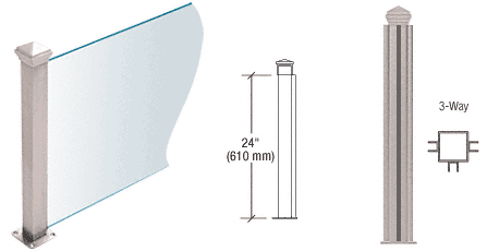 C.R. Laurence CRL Brushed Stainless 24&quot; High 1-1/2&quot; Square PP44 Elegant Series Counter/Partition 3-Way Post | PP4424TBS