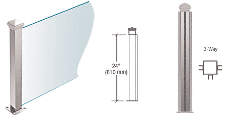 C.R. Laurence CRL Polished Stainless 24&quot; High 1-1/2&quot; Square PP44 Elegant Series Counter/Partition 3-Way Post | PP4424TPS