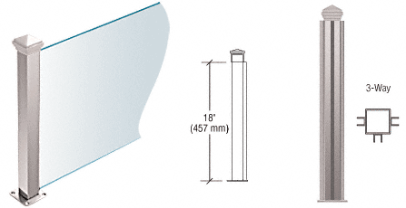 C.R. Laurence CRL Polished Stainless 18&quot; High 1-1/2&quot; Square PP44 Elegant Series Counter/Partition 3-Way Post | PP44TPS