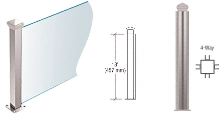 C.R. Laurence CRL Polished Stainless 18&quot; High 1-1/2&quot; Square PP44 Elegant Series Counter/Partition 4-Way Post | PP44XPS