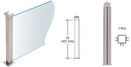 C.R. Laurence CRL Brushed Stainless 18&quot; High 1-1/2&quot; Square PP44 Elegant Series Counter/Partition 3-Way Post | PP44TBS