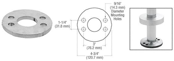 C.R. Laurence CRL Mill Finish Stainless Steel Base Flange for 1-1/4&quot; (31.8 mm) Schedule 40 Pipe Railings- Wood Mount | PR12FWS