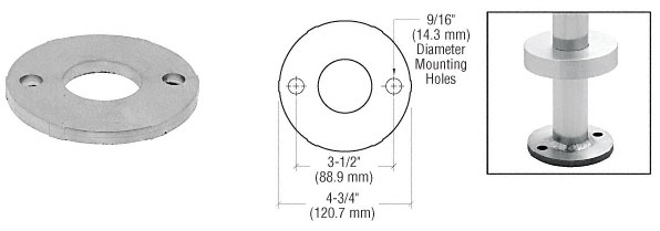 C.R. Laurence CRL Mill Finish Aluminum Base Flange for 1-1/2&quot; (38.1 mm) Schedule 40 Pipe Railings- Concrete/Steel Mount | PR19FCM