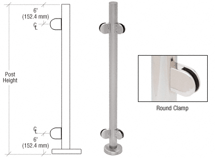 C.R. Laurence CRL 36&quot; Brushed Stainless Steel Round Glass Clamp  135 Degree Center Post Railing Kit | PR36ABS