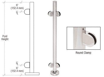 C.R. Laurence CRL 36&quot; Polished Stainless Steel Round Glass Clamp 135 Degree Center Post Railing Kit | PR36APS
