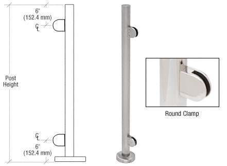 C.R. Laurence CRL 36&quot; Brushed Stainless Steel Round Glass Clamp End Post Railing Kit | PR36EBS