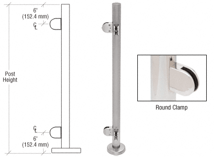 C.R. Laurence CRL 36&quot; Brushed Stainless Steel Round Glass Clamp 90 Degree Corner Post Railing Kit | PR36LBS