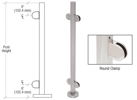 C.R. Laurence CRL 42&quot; Brushed Stainless Steel Round Glass Clamp 180 Degree Center Post Railing Kit | PR42CBS