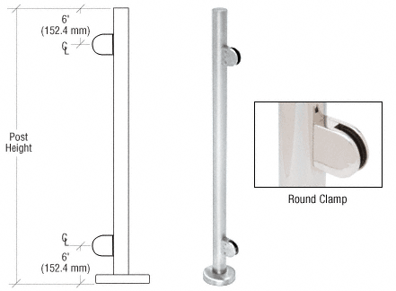 C.R. Laurence CRL 42&quot; Polished Stainless Steel Round Glass Clamp End Post Railing Kit | PR42EPS