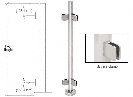 C.R. Laurence CRL 36&quot; Polished Stainless Steel Square Glass Clamp 135 Degree Center Post Railing Kit | PS36APS