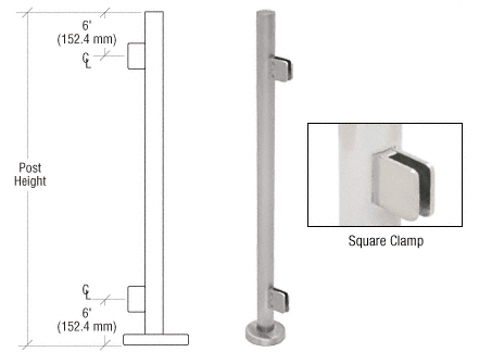 C.R. Laurence CRL 36&quot; Brushed Stainless Steel Square Glass Clamp End Post Railing Kit | PS36EBS