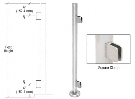 C.R. Laurence CRL 36&quot; Polished Stainless Steel Square Glass Clamp End Post Railing Kit | PS36EPS