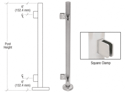 C.R. Laurence CRL 42&quot; Brushed Stainless Steel Square Glass Clamp 90 Degree Corner Post Railing Kit | PS42LBS