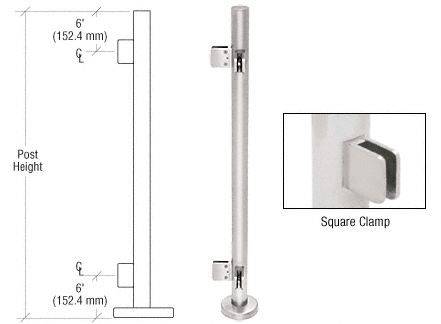 C.R. Laurence CRL 42&quot; Polished Stainless Steel Square Glass Clamp 90 Degree Corner Post Railing Kit | PS42LPS
