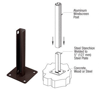 C.R. Laurence CRL AWS Bronze 180 Degree  Welded Steel Surface Mount Stanchion For Round, Rectangular Center or End Post | PSB1ABRZ