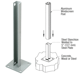 C.R. Laurence CRL AWS  Agate Gray 180 Degree Welded Steel Surface Mount Stanchions For Round, Rectangular Center or End Post | PSB1BAGY