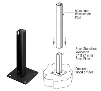 C.R. Laurence CRL AWS Black 90 Degree Round Welded Steel Surface Mount Stanchion | PSB2ABL