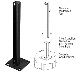 C.R. Laurence CRL AWS Black 90 Degree Welded Steel Surface Mount Stanchions For Round Corner Post | PSB2CBL