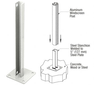 C.R. Laurence CRL AWS Sky White 90 Degree Welded Steel Surface Mount Stanchions For Round Corner Post | PSB2CW